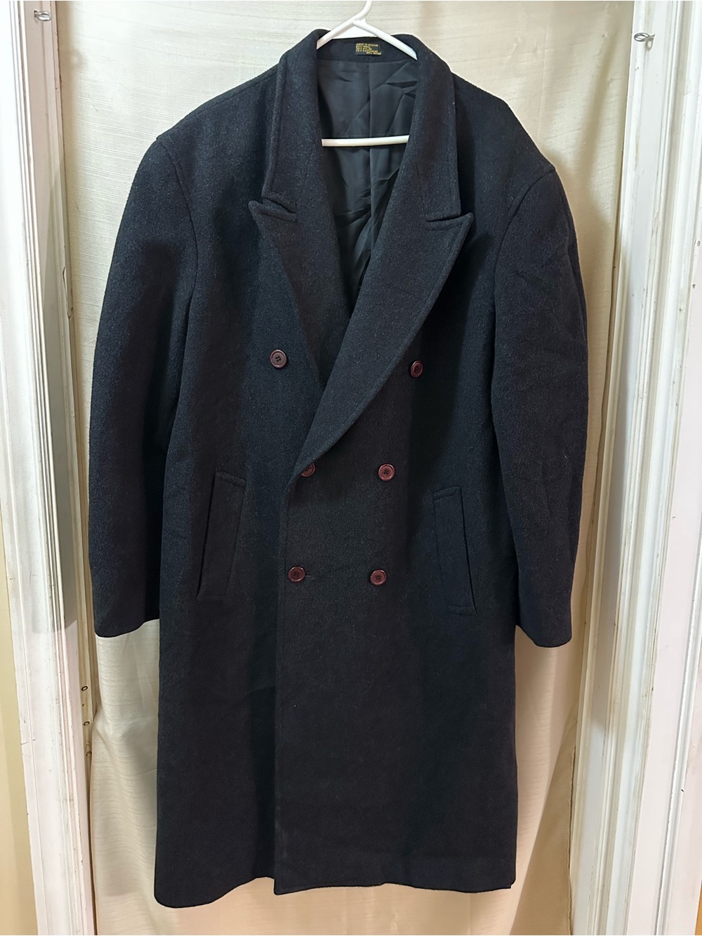 Vintage Bert Pulitzer 90s Wool Cashmere Double Breasted Long Overcoat 42 Long